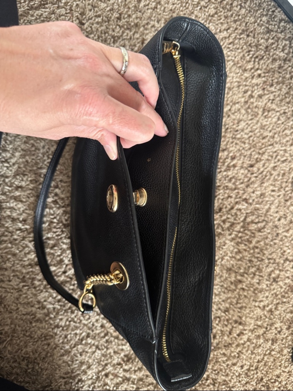 Coach Turnlock Chain Tote 57107 Black Leather Tote with Gold Chain Handles - Picture 11 of 16